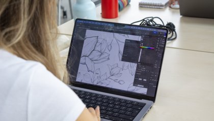 working with laptop
