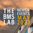The BMS Lab newsletter banner with the BMS LAB on the right and News and events May 2023 on the left on a background with a building
