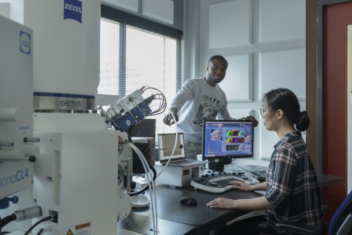 student werkt in het lab tijdens stage