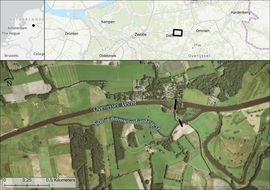 Figure 1 The side channel in the River Vecht that will be used as case study