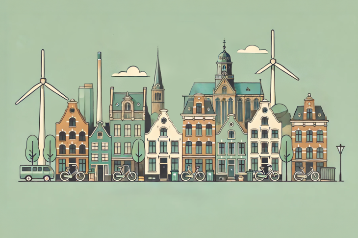 Illustration of historical buildings in the future