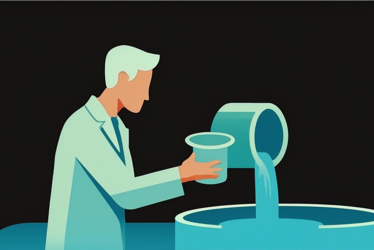 Firefly Een illustratie van een riool en een mannelijke onderzoeker die drinkbekers maakt van water .jpg