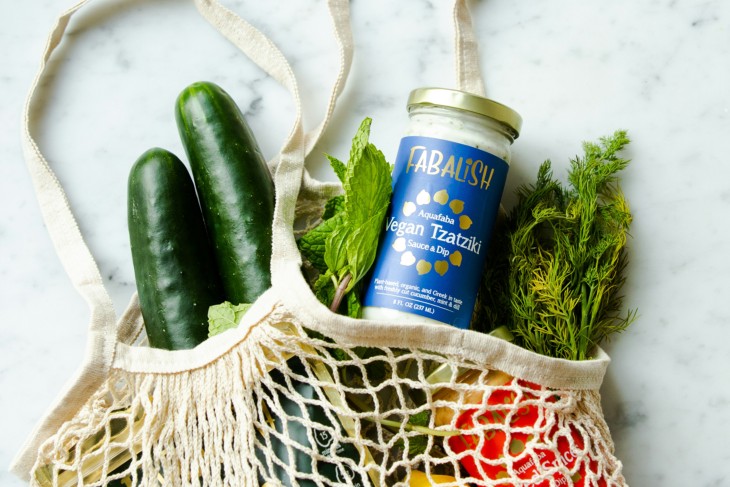 Groceries from the market in a reusable bag.